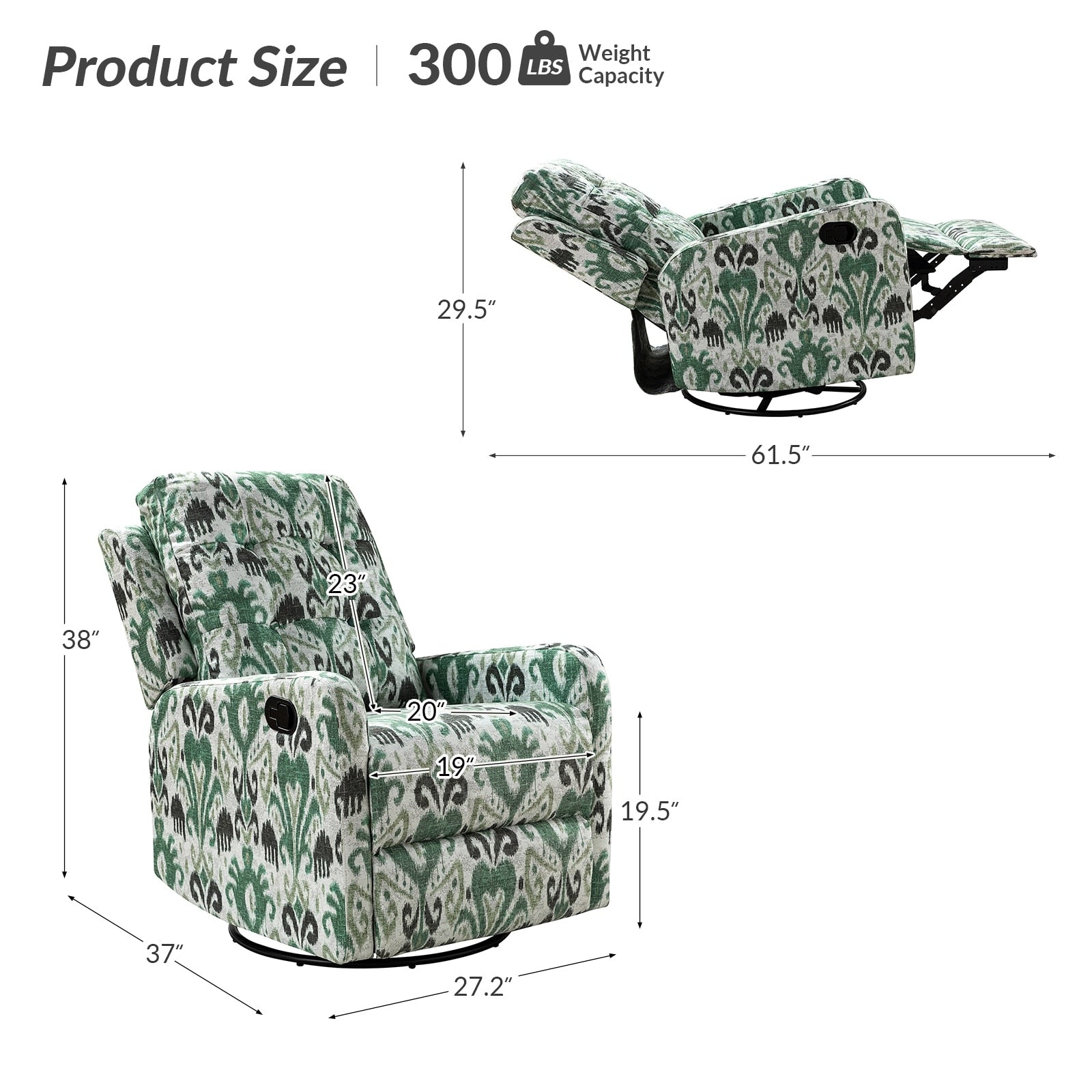 Fauteuil inclinable manuel pivotant Arlette à motif floral contemporain avec dossier capitonné