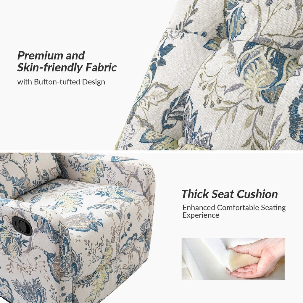 Fauteuil inclinable manuel pivotant Arlette à motif floral contemporain avec dossier capitonné