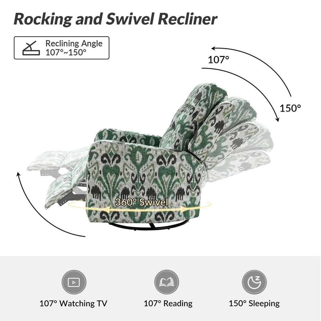 Fauteuil inclinable manuel pivotant Arlette à motif floral contemporain avec dossier capitonné