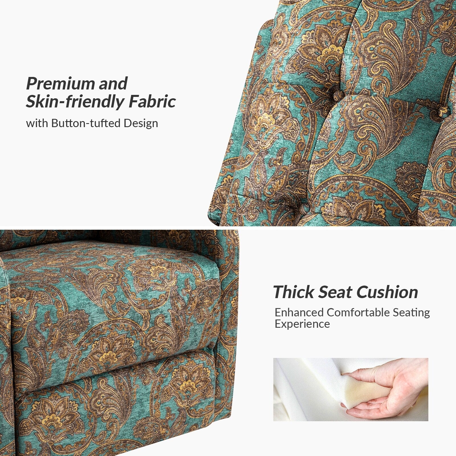 Fauteuil inclinable manuel pivotant Arlette à motif floral contemporain avec dossier capitonné