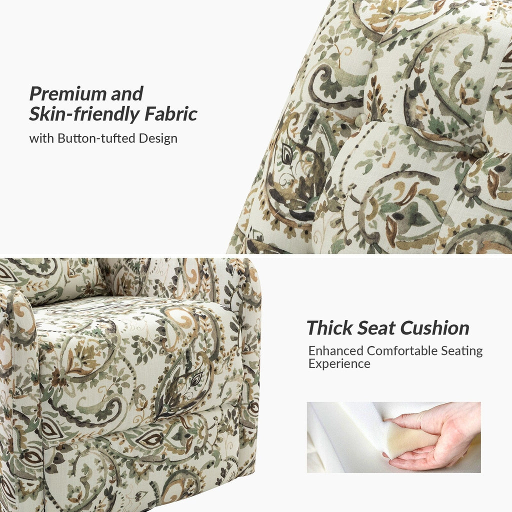 Fauteuil inclinable manuel pivotant Arlette à motif floral contemporain avec dossier capitonné