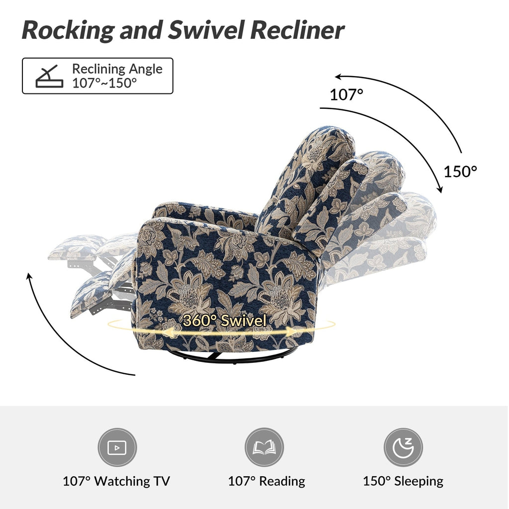 Fauteuil inclinable manuel pivotant Arlette à motif floral contemporain avec dossier capitonné