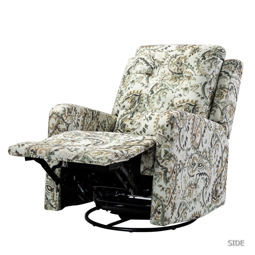 Fauteuil inclinable manuel pivotant Arlette à motif floral contemporain avec dossier capitonné