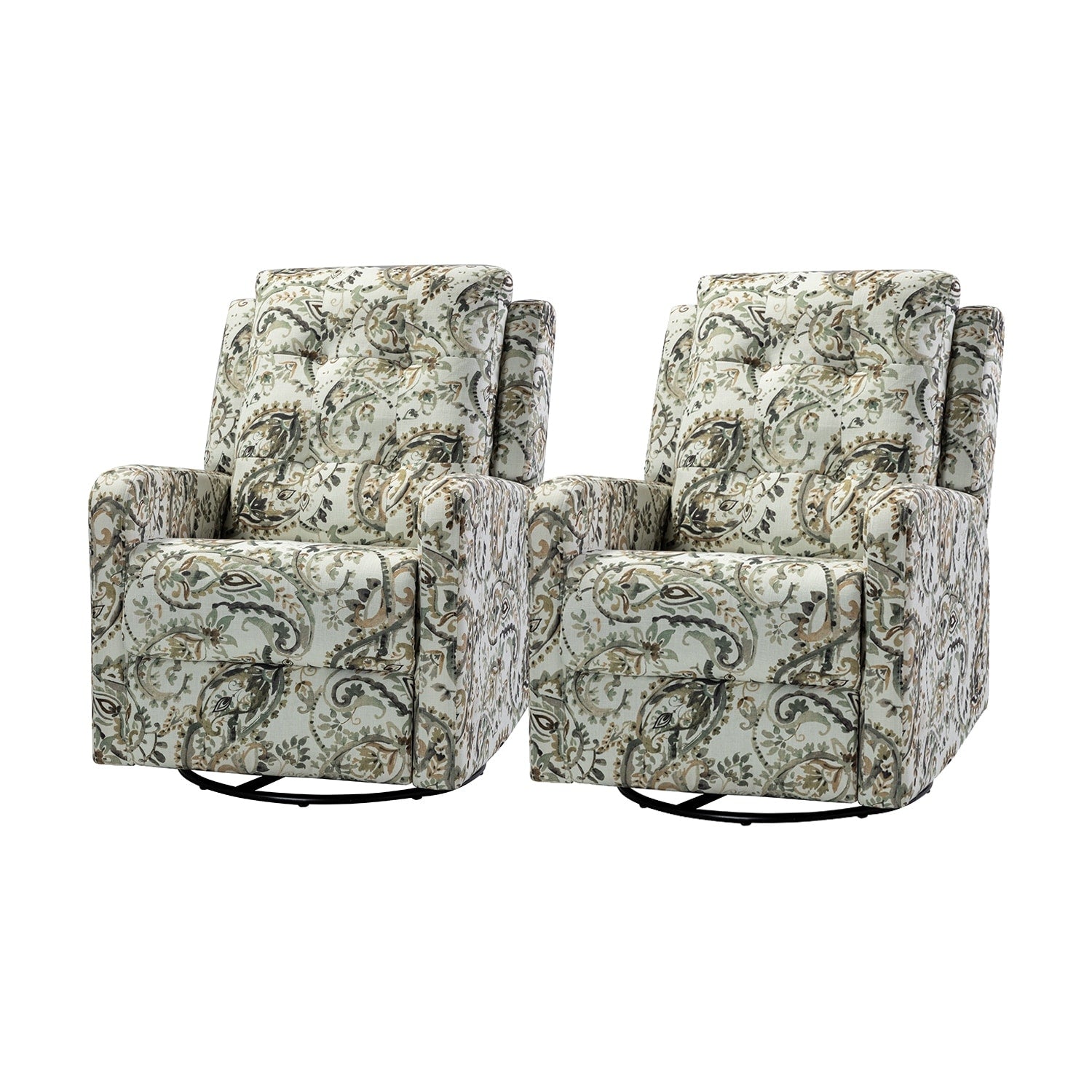 Fauteuil inclinable pivotant manuel Arlette Floral avec dossier capitonné, lot de 2