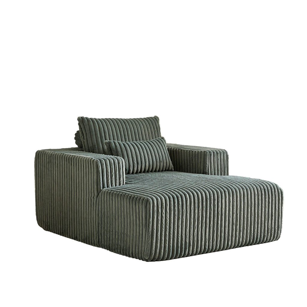Fauteuil de salon moderne en velours côtelé vert armée de 62,5 po avec 2 coussins