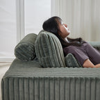 Fauteuil de salon moderne en velours côtelé vert armée de 62,5 po avec 2 coussins