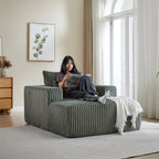 Fauteuil de salon moderne en velours côtelé vert armée de 62,5 po avec 2 coussins