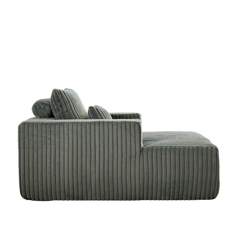 Fauteuil de salon moderne en velours côtelé vert armée de 62,5 po avec 2 coussins