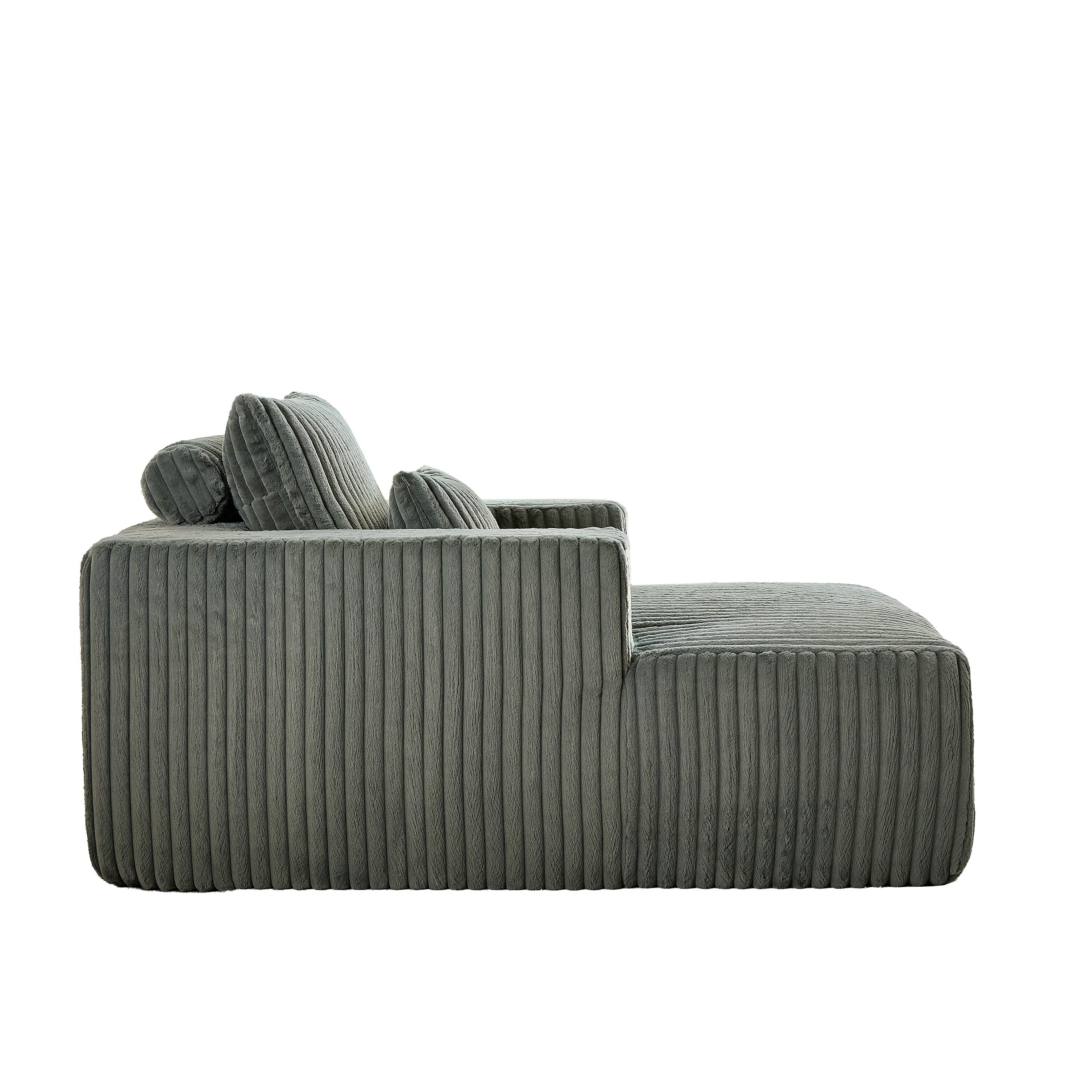Fauteuil de salon moderne en velours côtelé vert armée de 62,5 po avec 2 coussins