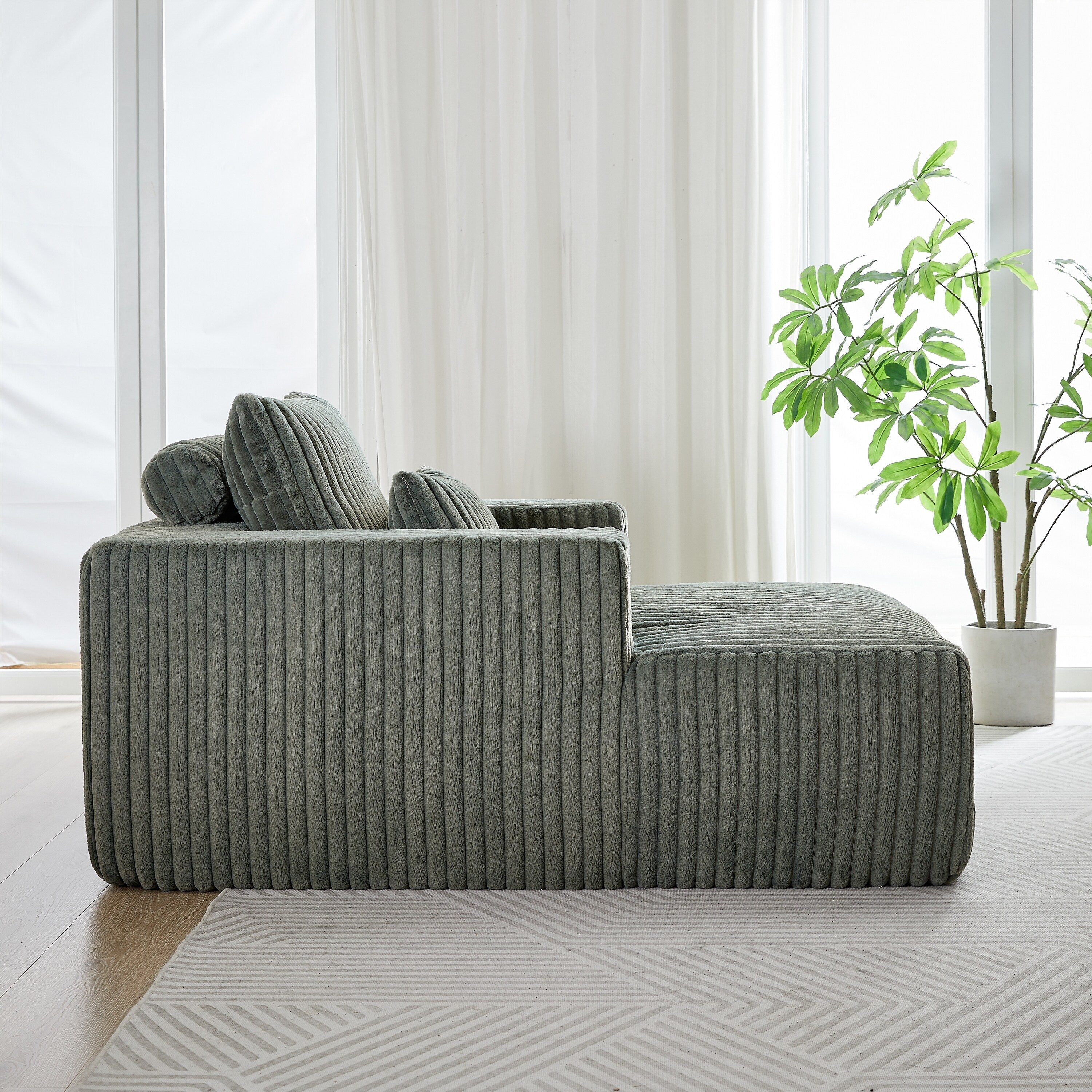 Fauteuil de salon moderne en velours côtelé vert armée de 62,5 po avec 2 coussins
