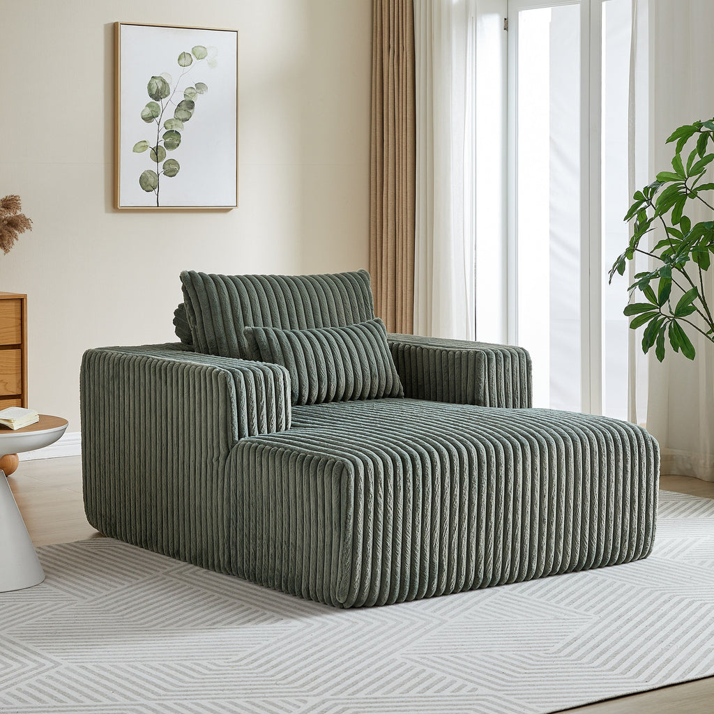 Fauteuil de salon moderne en velours côtelé vert armée de 62,5 po avec 2 coussins