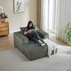 Fauteuil de salon moderne en velours côtelé vert armée de 62,5 po avec 2 coussins