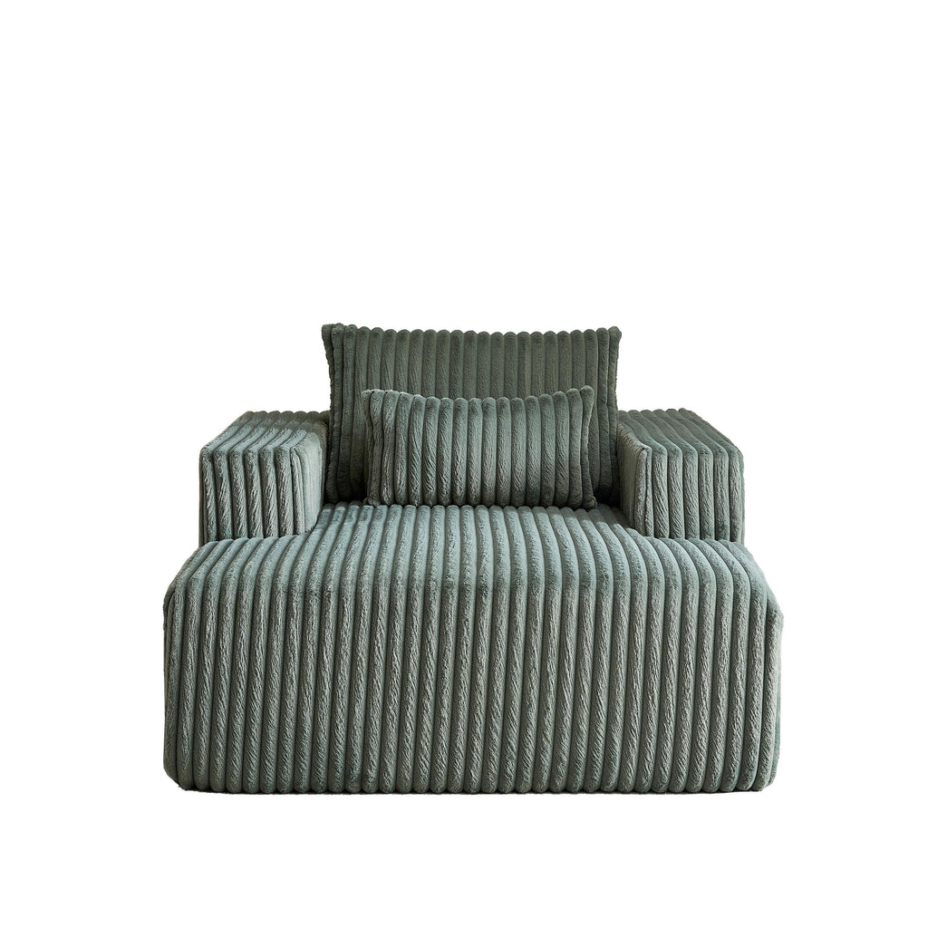 Fauteuil de salon moderne en velours côtelé vert armée de 62,5 po avec 2 coussins