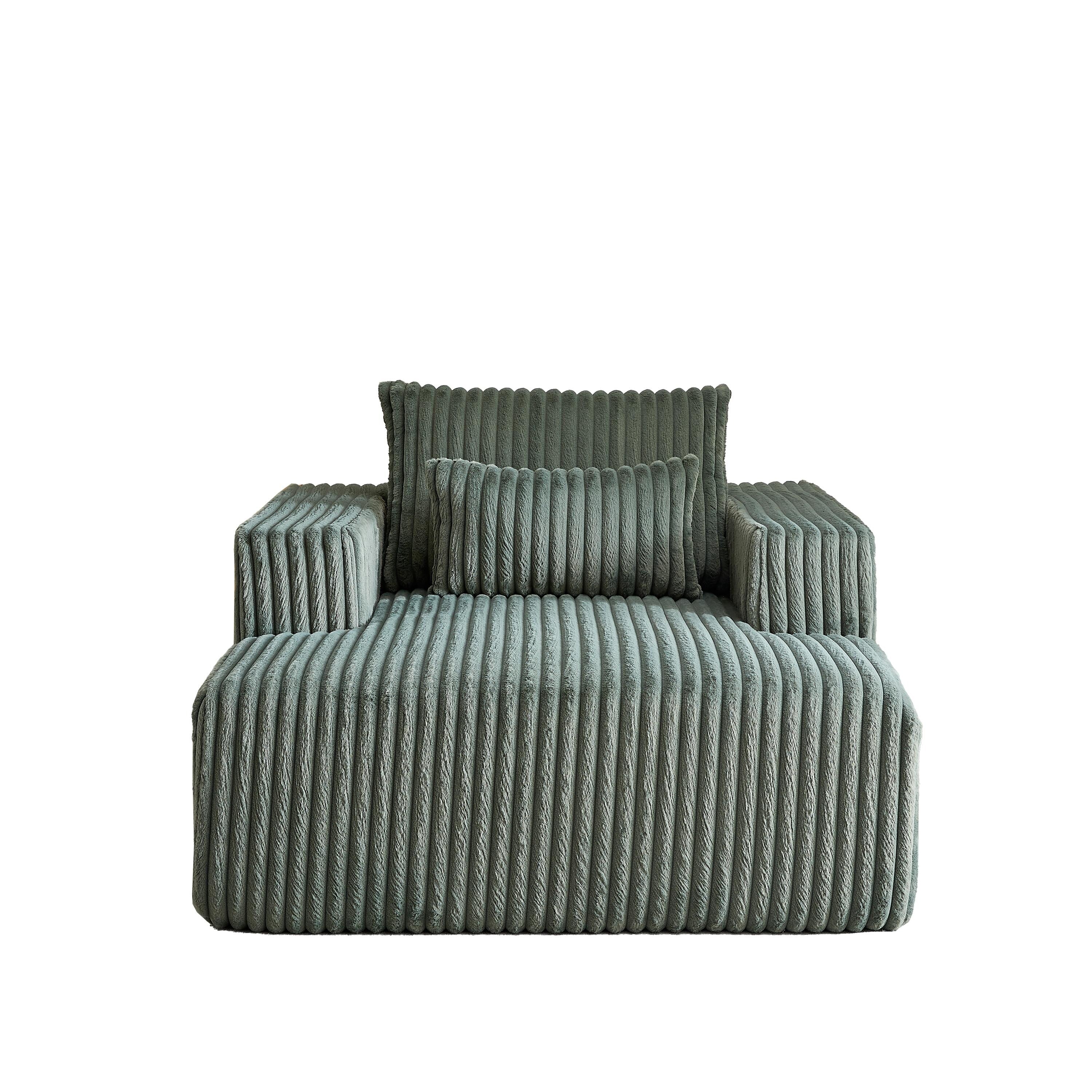 Fauteuil de salon moderne en velours côtelé vert armée de 62,5 po avec 2 coussins