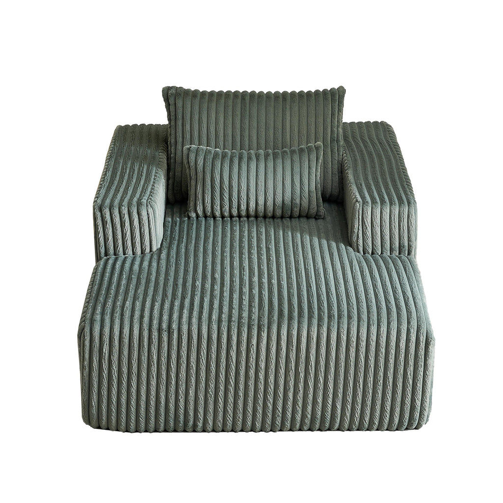 Fauteuil de salon moderne en velours côtelé vert armée de 62,5 po avec 2 coussins