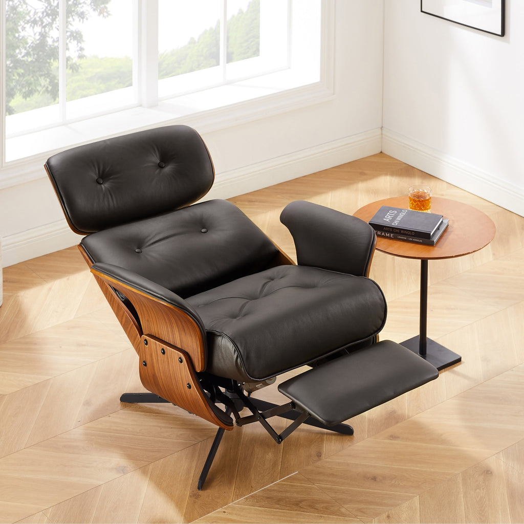 Fauteuil inclinable en cuir véritable Art Leon de style milieu du siècle moderne