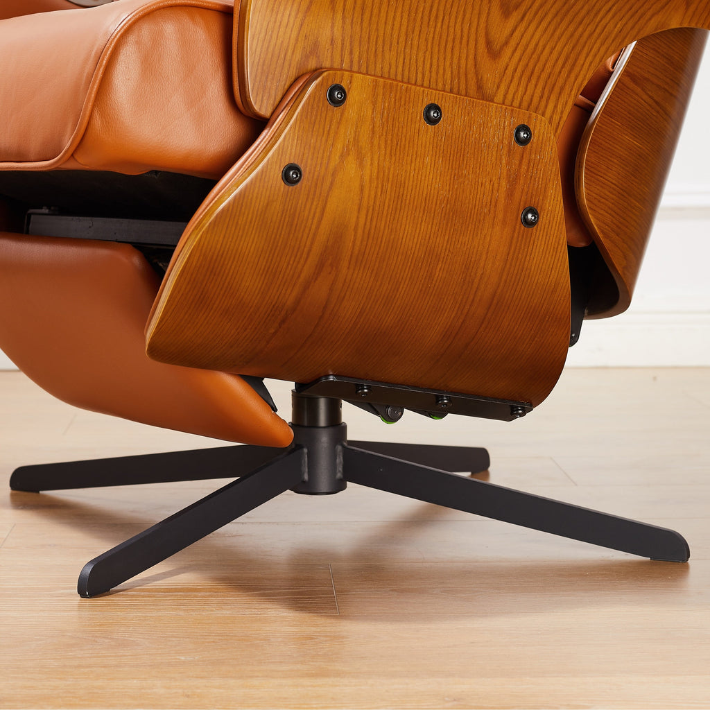 Fauteuil inclinable en cuir véritable Art Leon de style milieu du siècle moderne