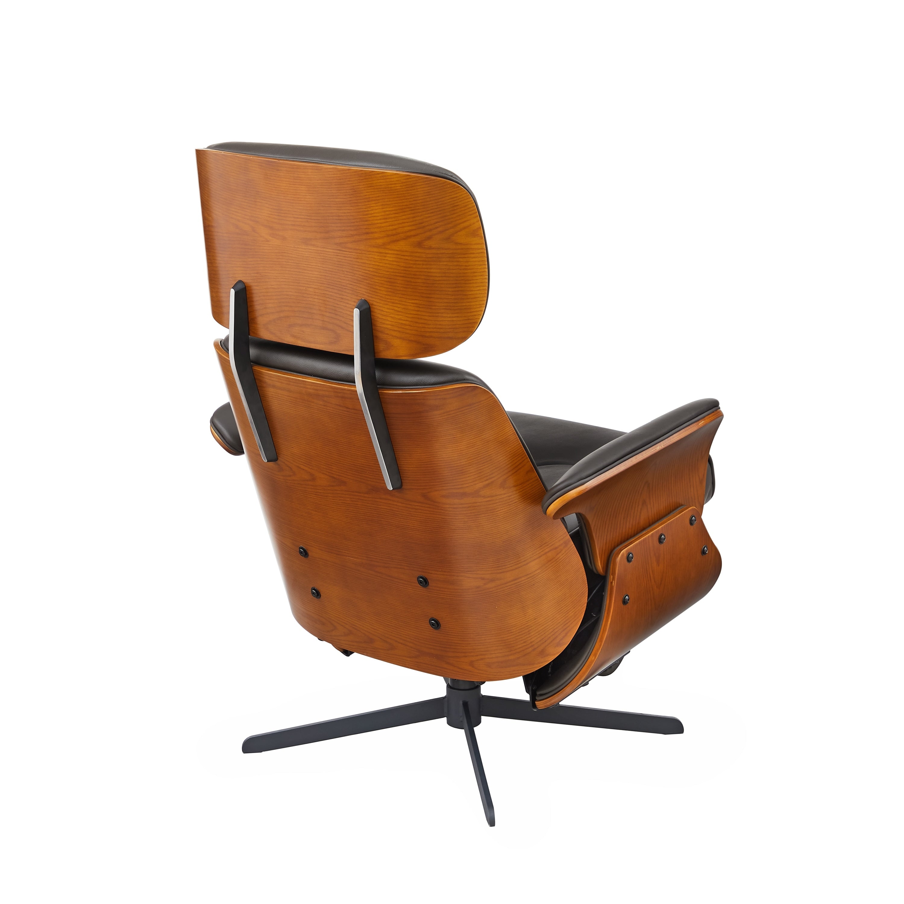 Fauteuil inclinable en cuir véritable Art Leon de style milieu du siècle moderne