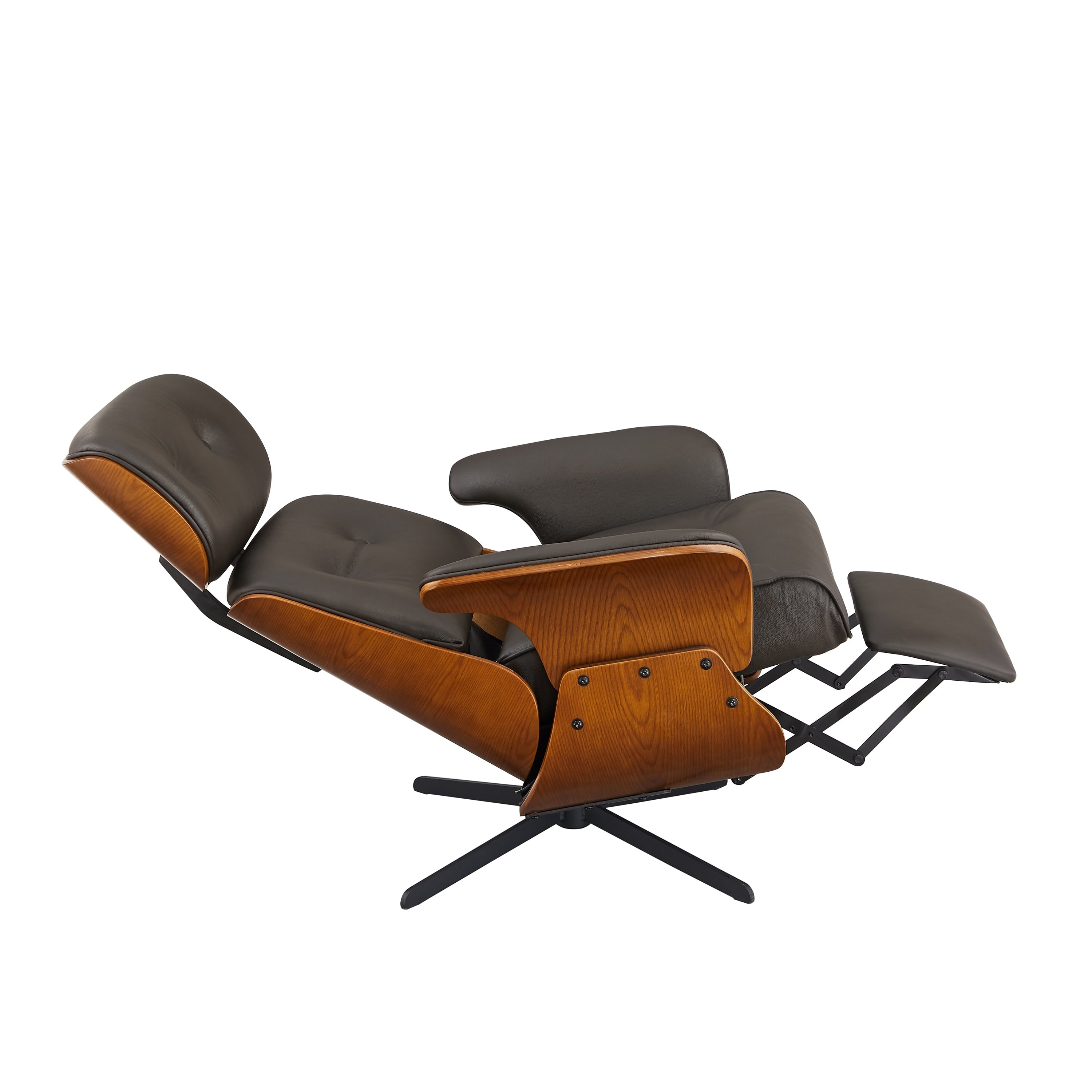 Fauteuil inclinable en cuir véritable Art Leon de style milieu du siècle moderne