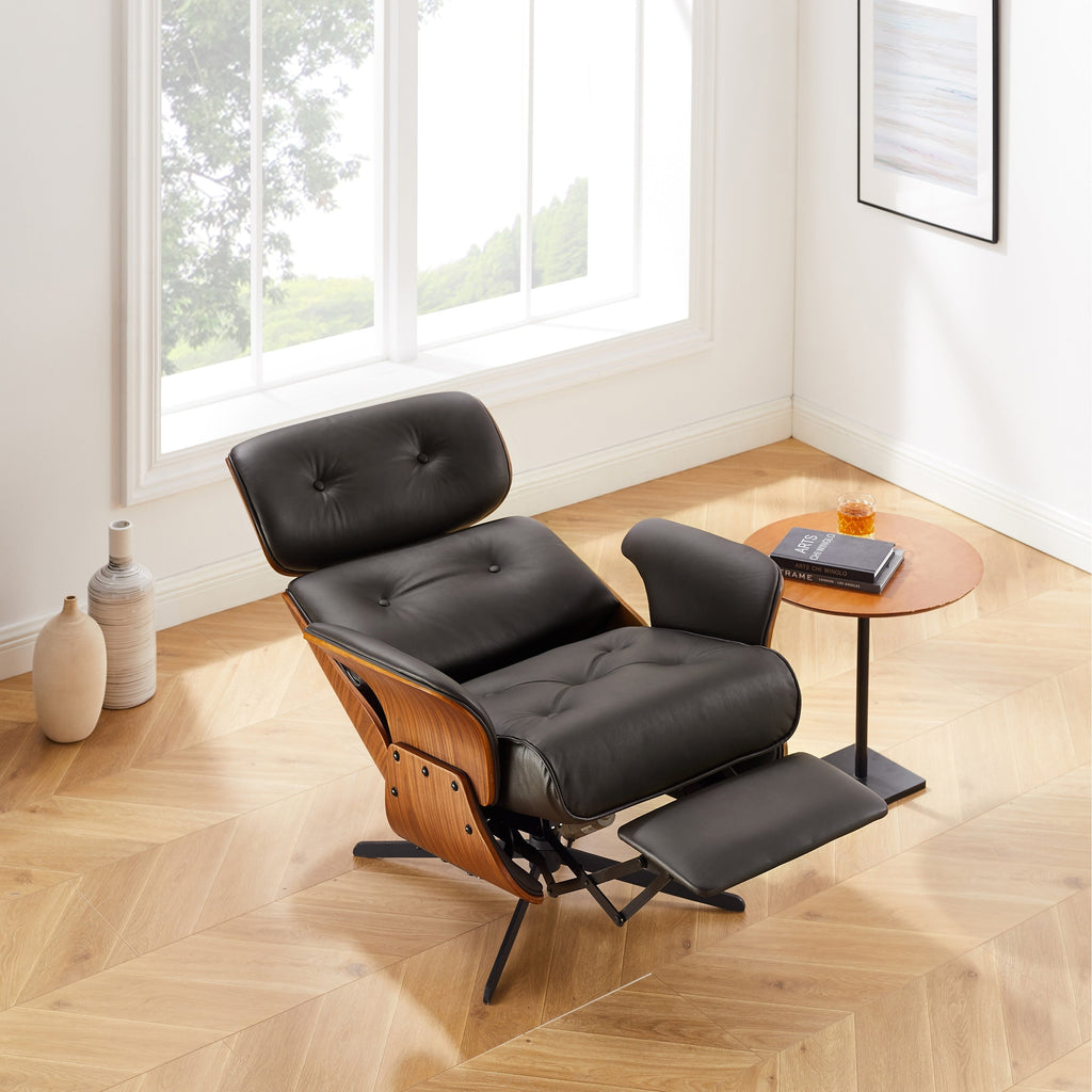 Fauteuil inclinable en cuir véritable Art Leon de style milieu du siècle moderne