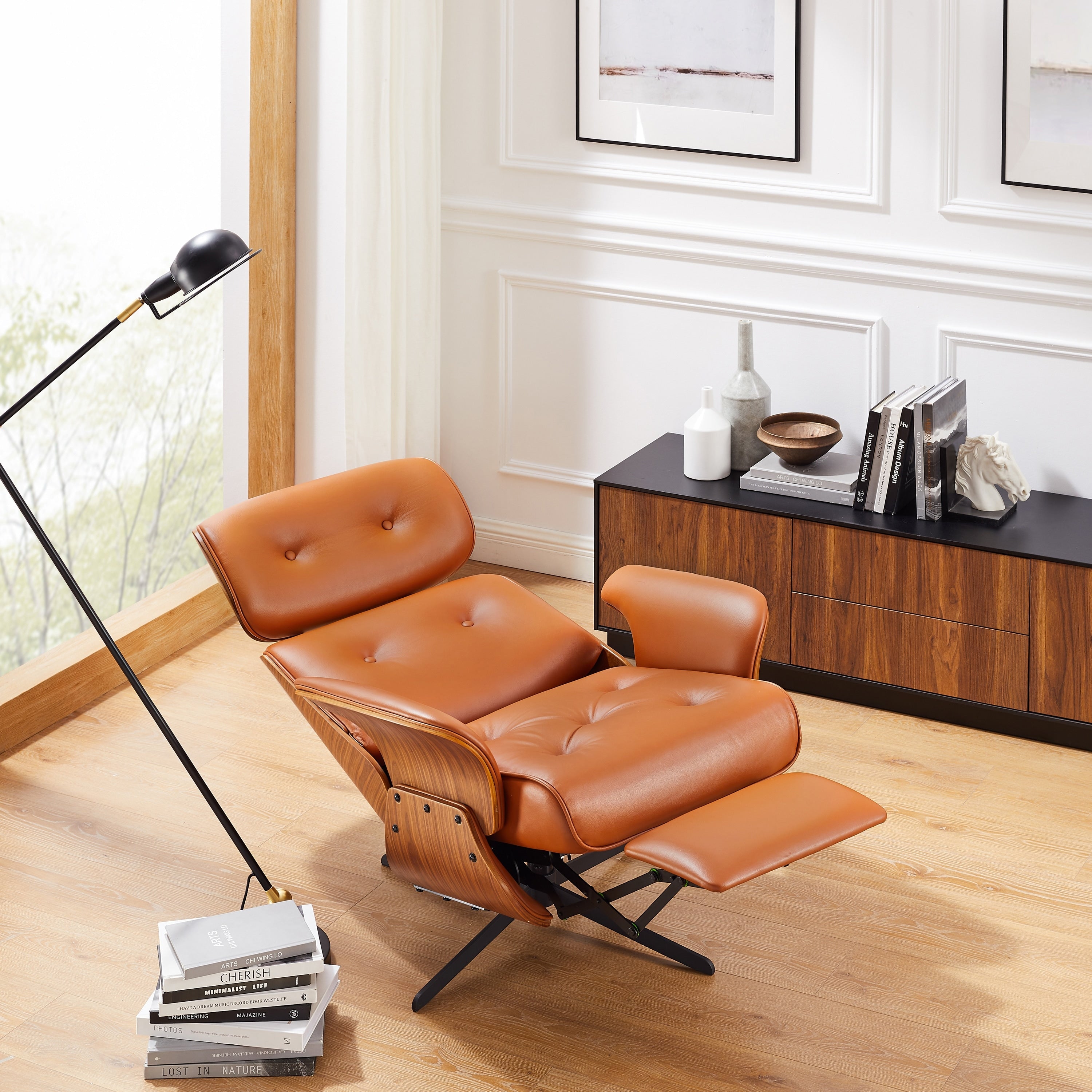 Fauteuil inclinable électrique pivotant en cuir pleine fleur Art Leon