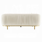 Canapé Artina, 2 coussins décoratifs, velours ivoire, métal doré, 226 cm