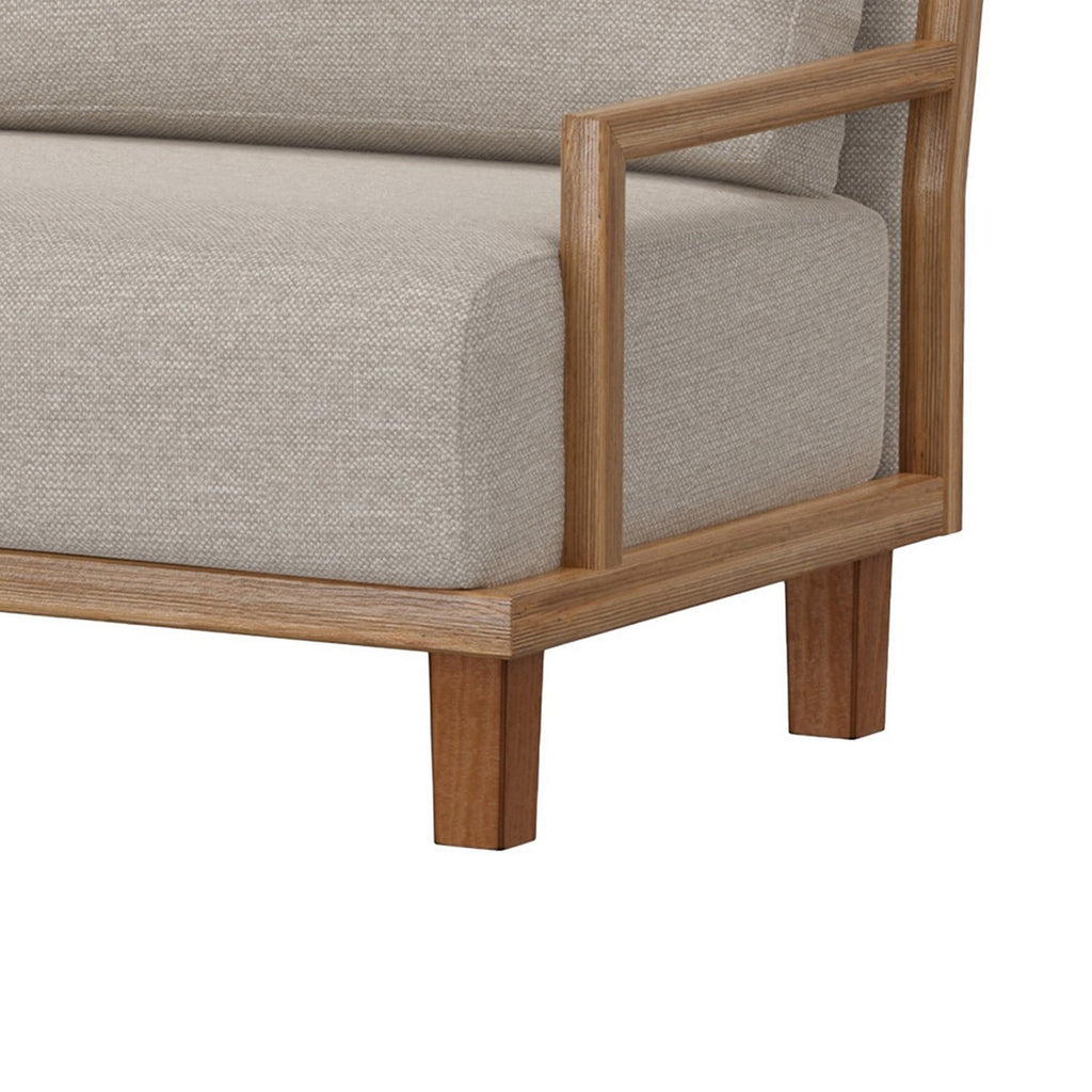 Canapé Asic, polyester beige, structure en pin massif marron camel, 175 cm