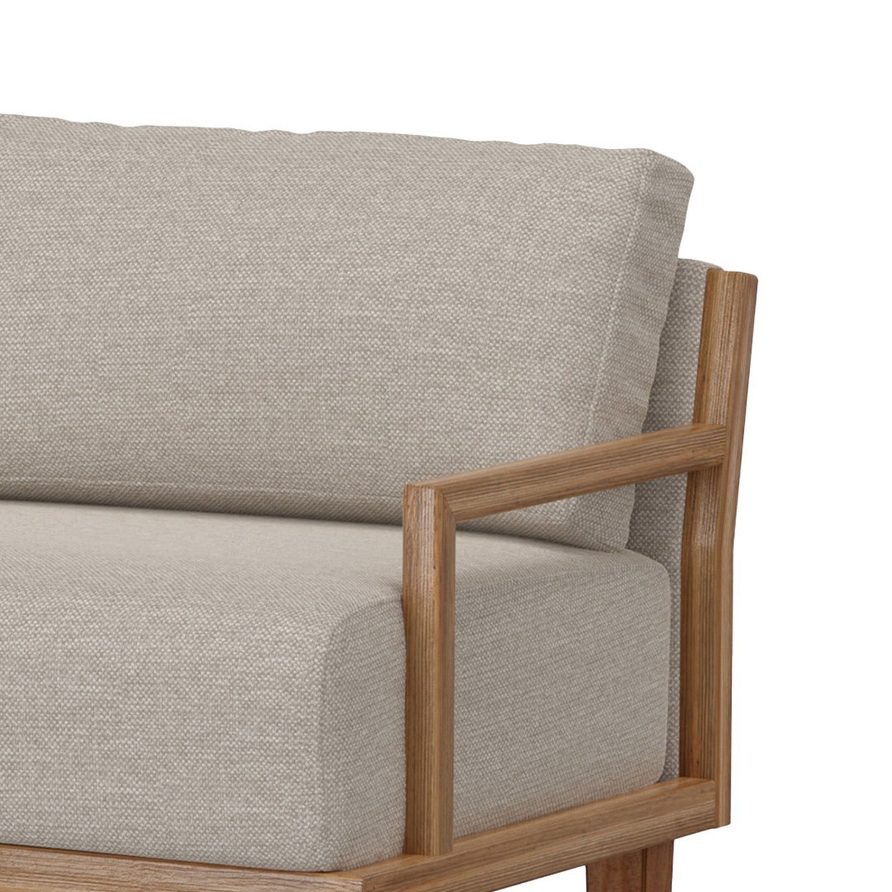 Canapé Asic, polyester beige, structure en pin massif marron camel, 175 cm