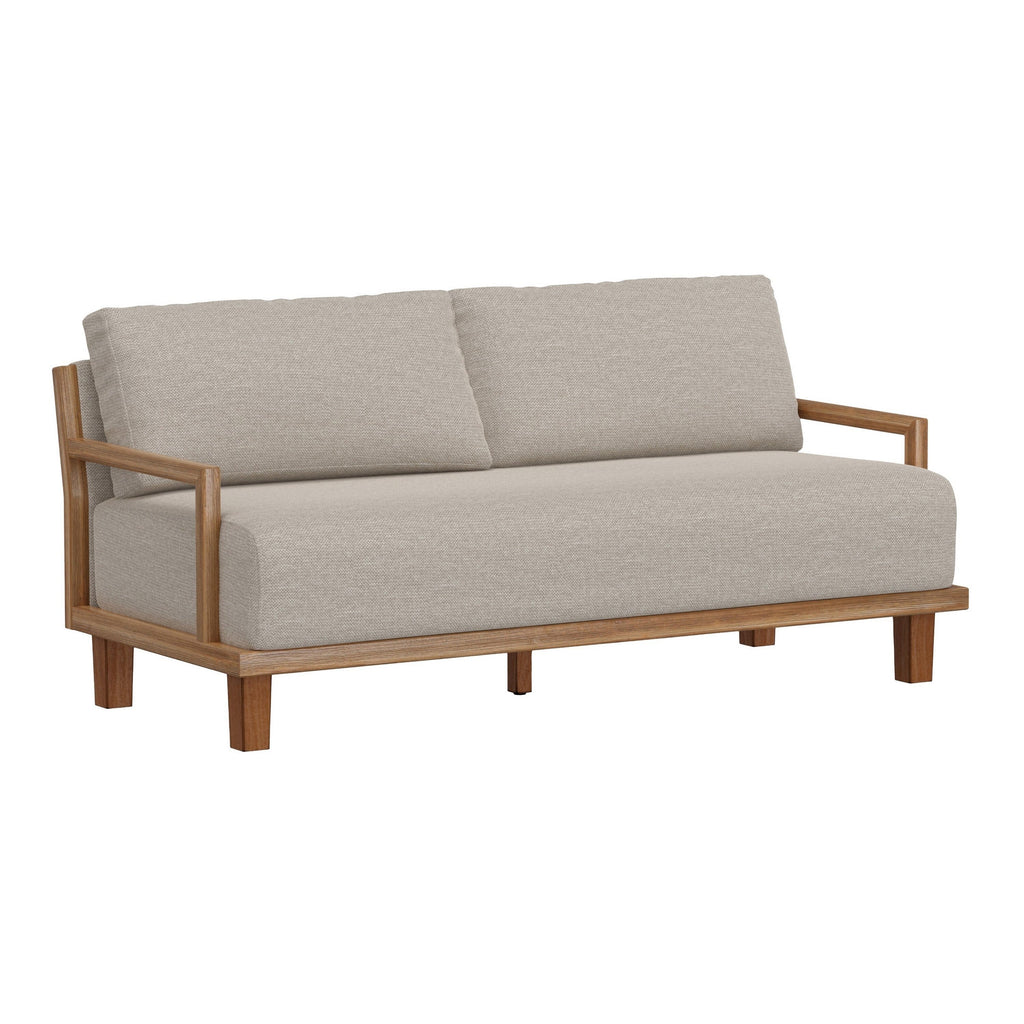 Canapé Asic, polyester beige, structure en pin massif marron camel, 175 cm