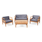 Ensemble de salon de jardin 4 places Aston de style Mid-Century Modern en acacia avec coussins par Christopher Knight Home