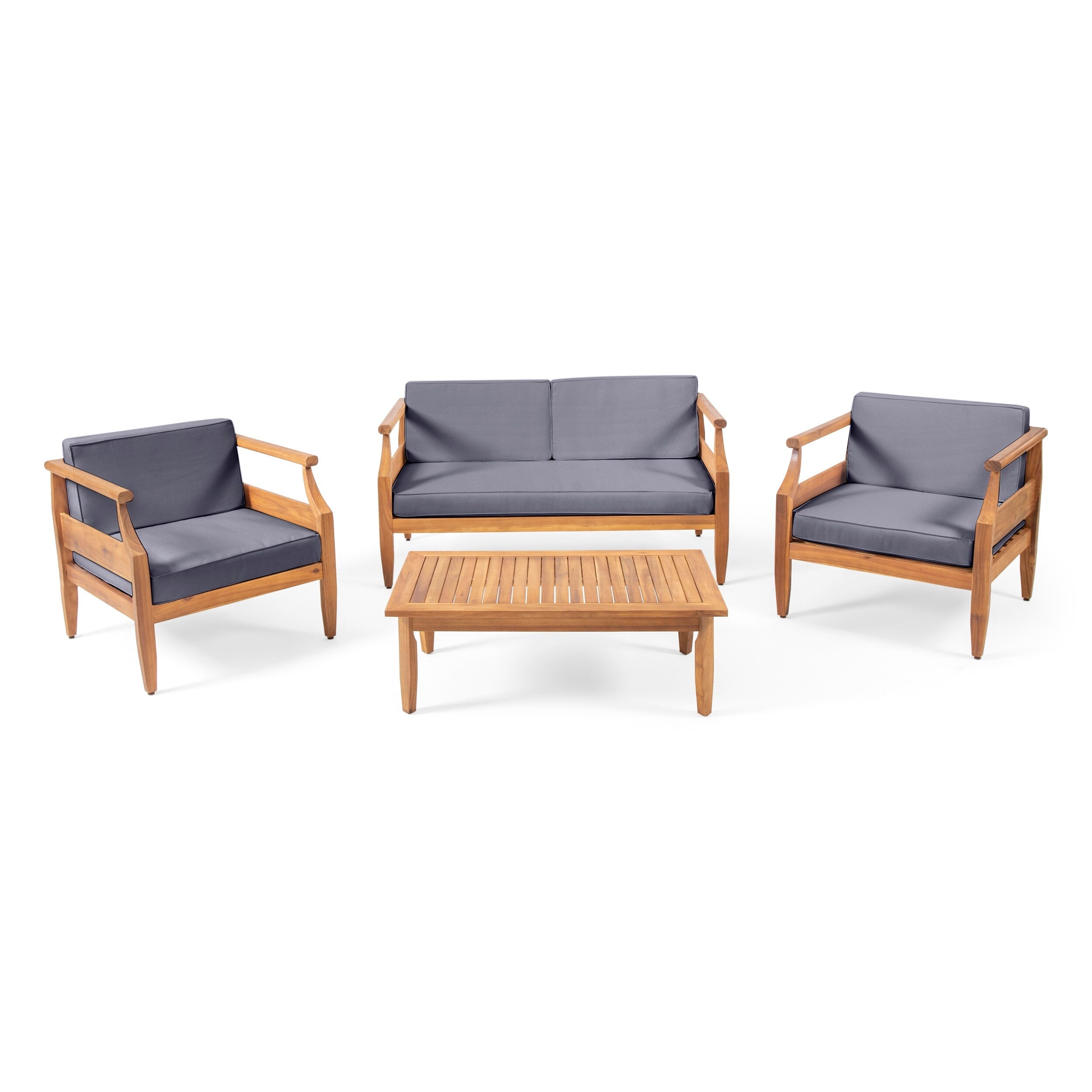 Ensemble de salon de jardin 4 places Aston de style Mid-Century Modern en acacia avec coussins par Christopher Knight Home