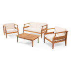 Ensemble de salon de jardin 4 places Aston de style Mid-Century Modern en acacia avec coussins par Christopher Knight Home