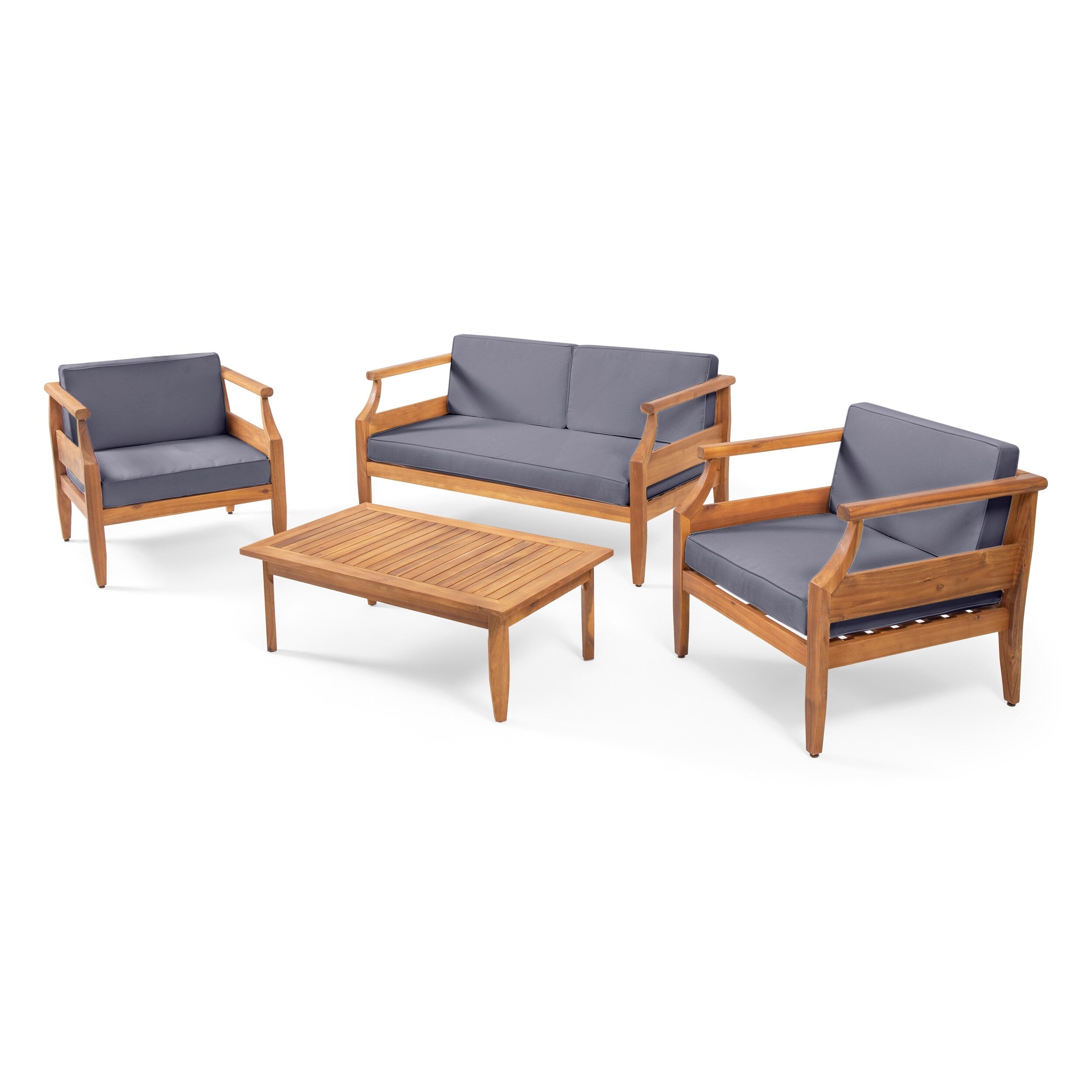 Ensemble de salon de jardin 4 places Aston de style Mid-Century Modern en acacia avec coussins par Christopher Knight Home