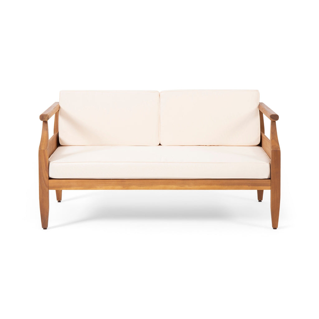 Ensemble de salon de jardin 4 places Aston de style Mid-Century Modern en acacia avec coussins par Christopher Knight Home