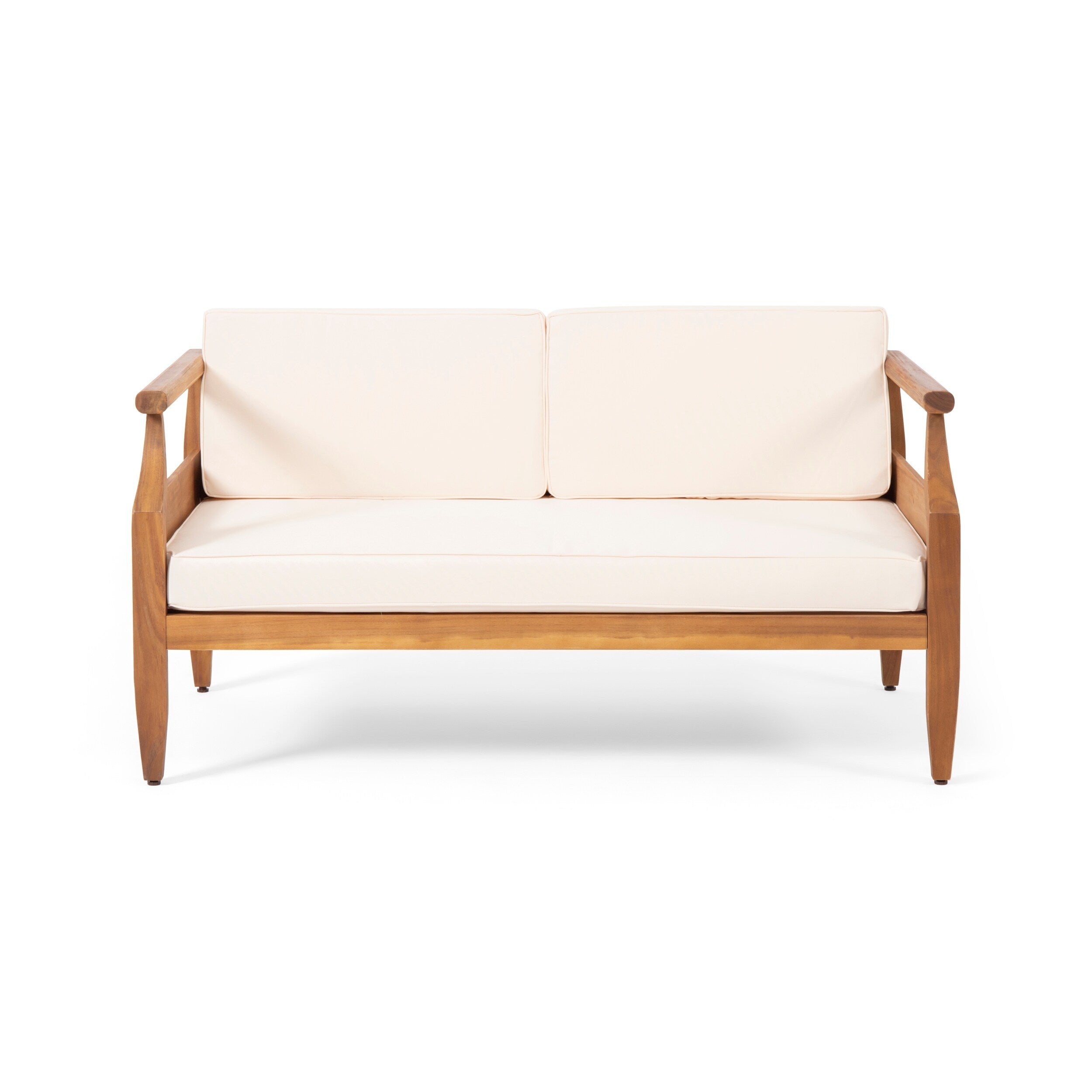 Ensemble de salon de jardin 4 places Aston de style Mid-Century Modern en acacia avec coussins par Christopher Knight Home