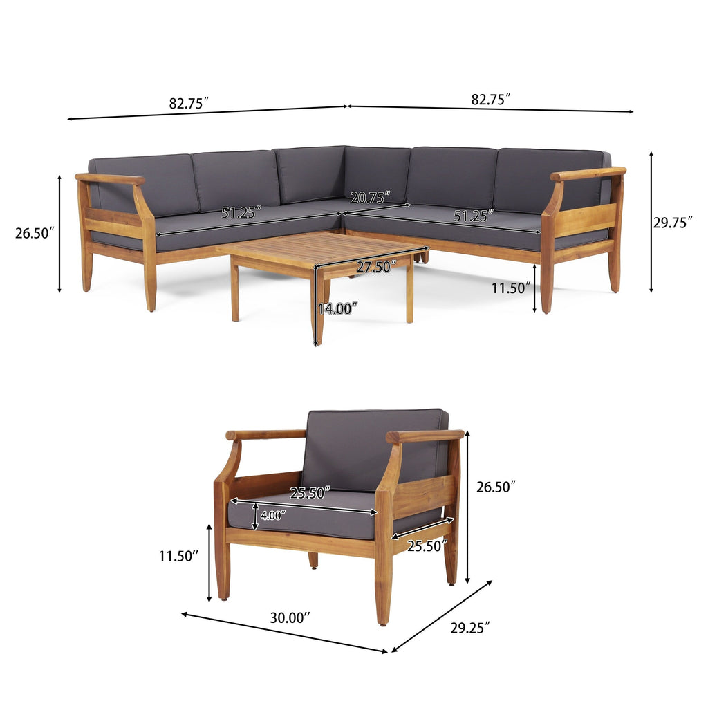 Ensemble de salon sectionnel en bois d'acacia Aston Outdoor de style milieu de siècle par Christopher Knight Home