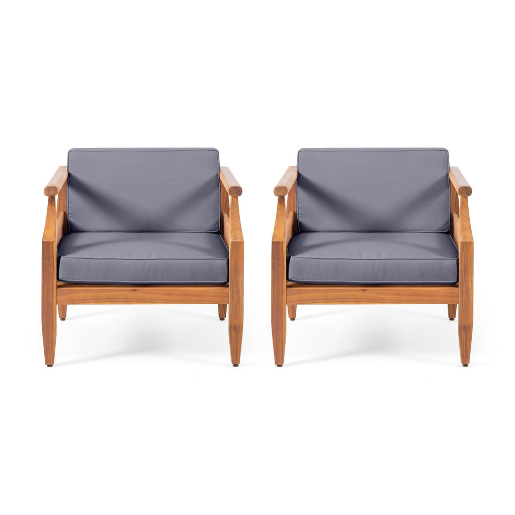 Fauteuils club d'extérieur modernes en acacia avec coussins Aston (lot de 2) par Christopher Knight Home