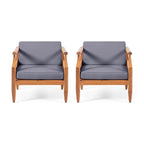 Fauteuils club d'extérieur modernes en acacia avec coussins Aston (lot de 2) par Christopher Knight Home