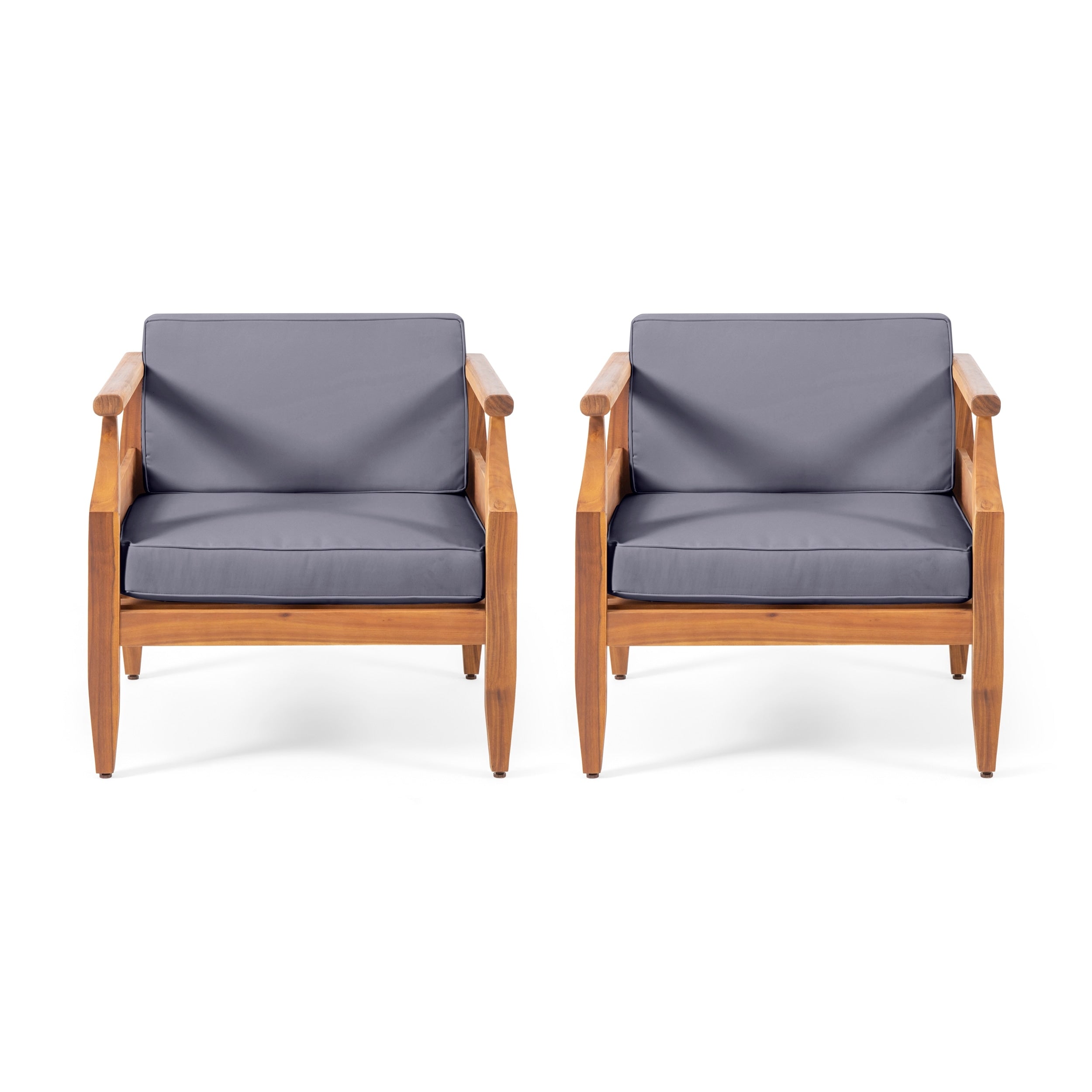 Fauteuils club d'extérieur modernes en acacia avec coussins Aston (lot de 2) par Christopher Knight Home