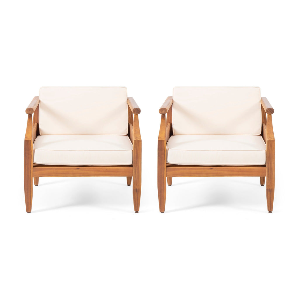 Fauteuils club d'extérieur modernes en acacia avec coussins Aston (lot de 2) par Christopher Knight Home