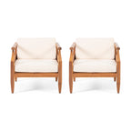 Fauteuils club d'extérieur modernes en acacia avec coussins Aston (lot de 2) par Christopher Knight Home
