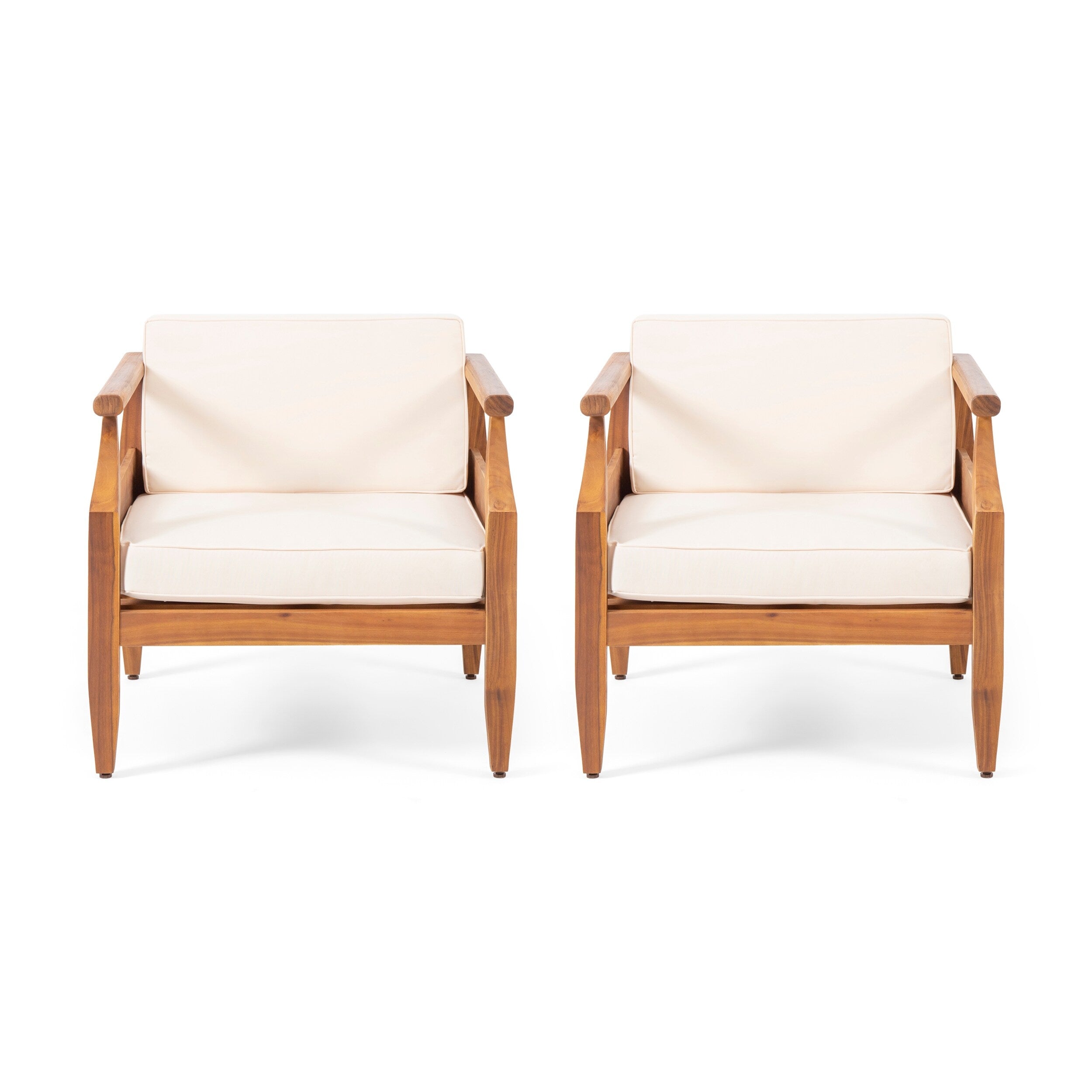 Fauteuils club d'extérieur modernes en acacia avec coussins Aston (lot de 2) par Christopher Knight Home
