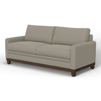 Canapé Ata, polyester gris amande, 2 coussins, bois massif marron, 218 cm