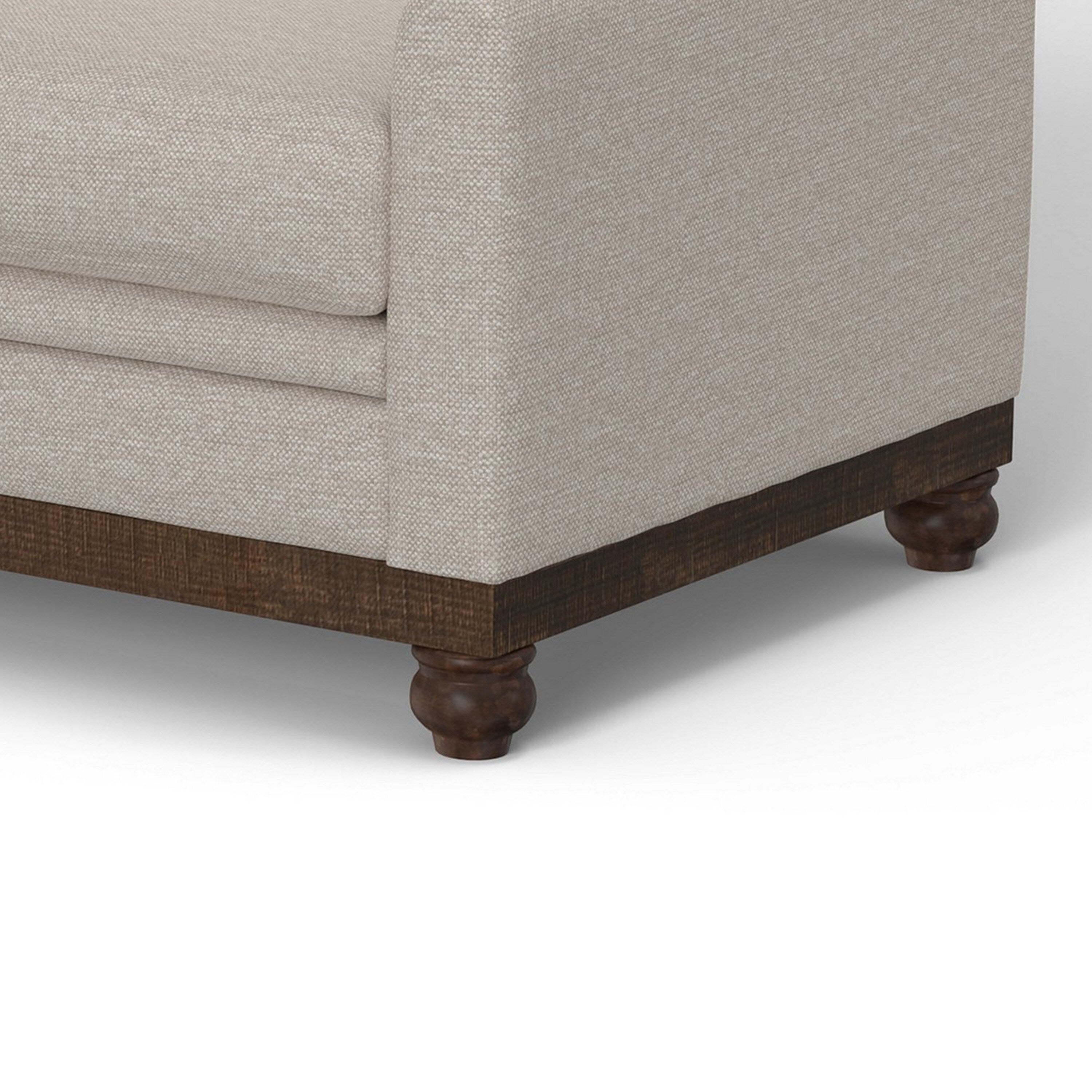 Canapé Ata, polyester beige, 2 coussins, structure en bois massif marron, 218 cm