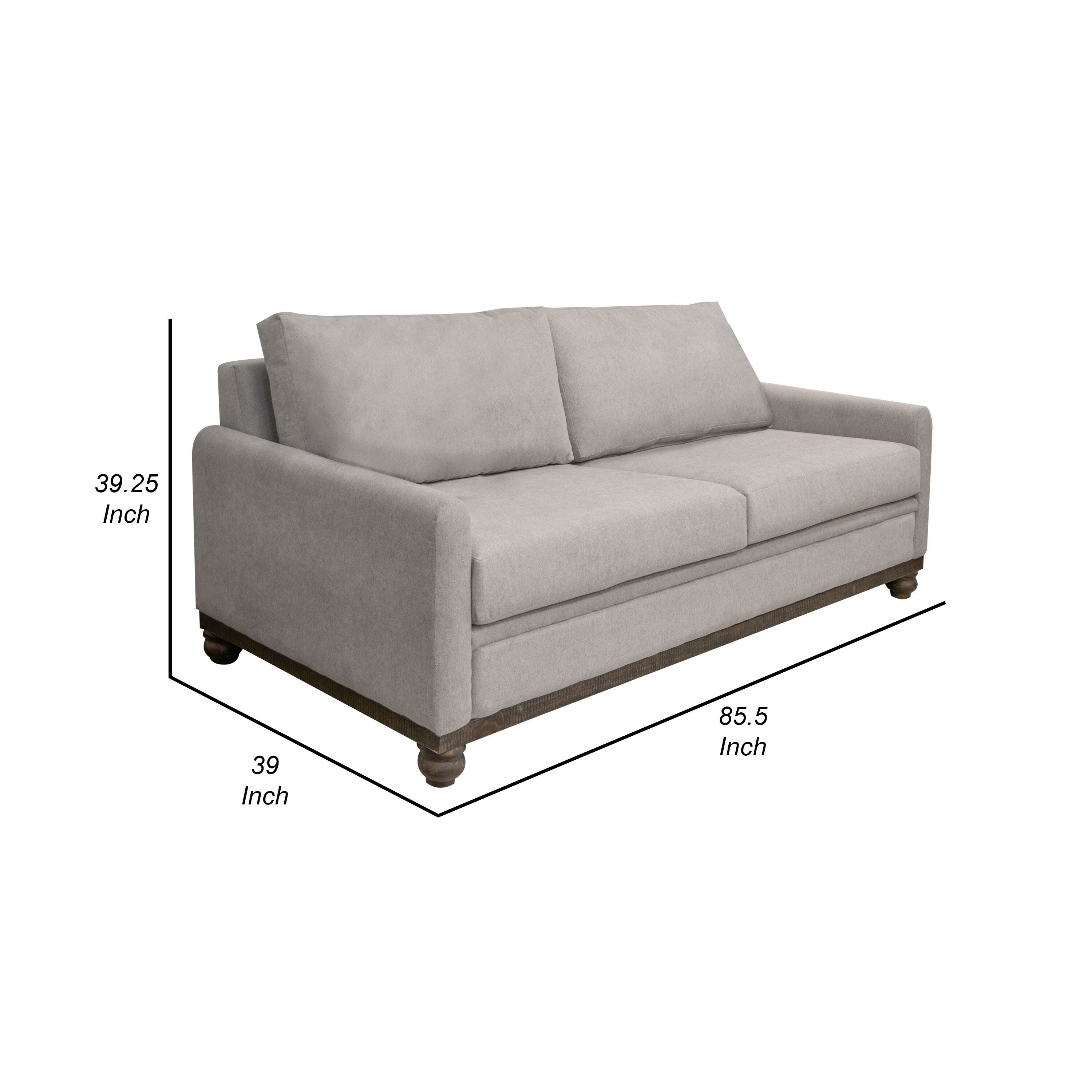 Canapé Ata, polyester beige, 2 coussins, structure en bois massif marron, 218 cm