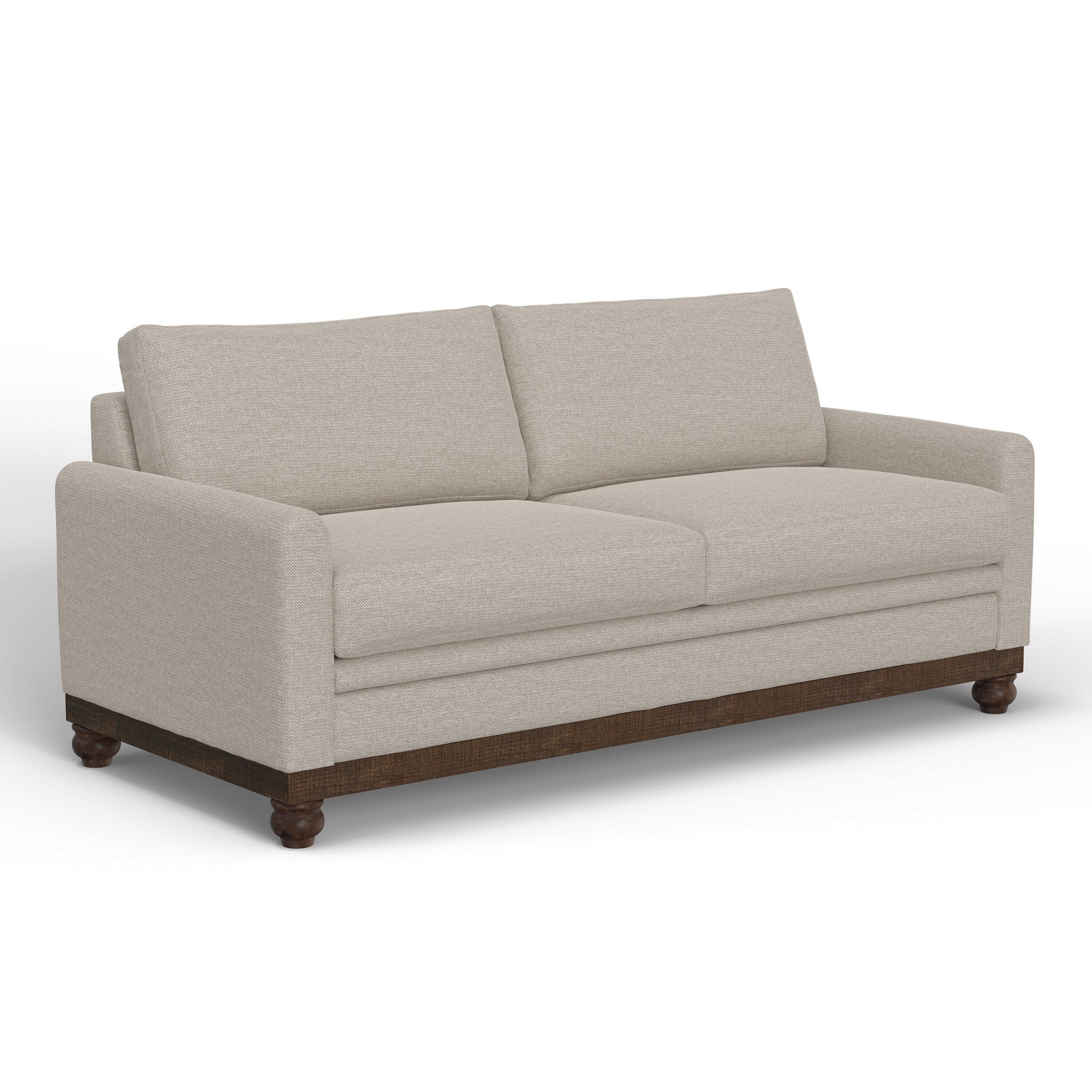 Canapé Ata, polyester beige, 2 coussins, structure en bois massif marron, 218 cm