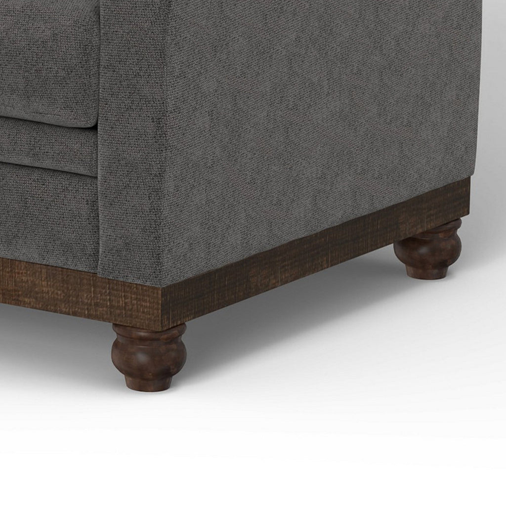 Canapé Ata, polyester gris fer, 2 coussins décoratifs, bois massif marron, 218 cm