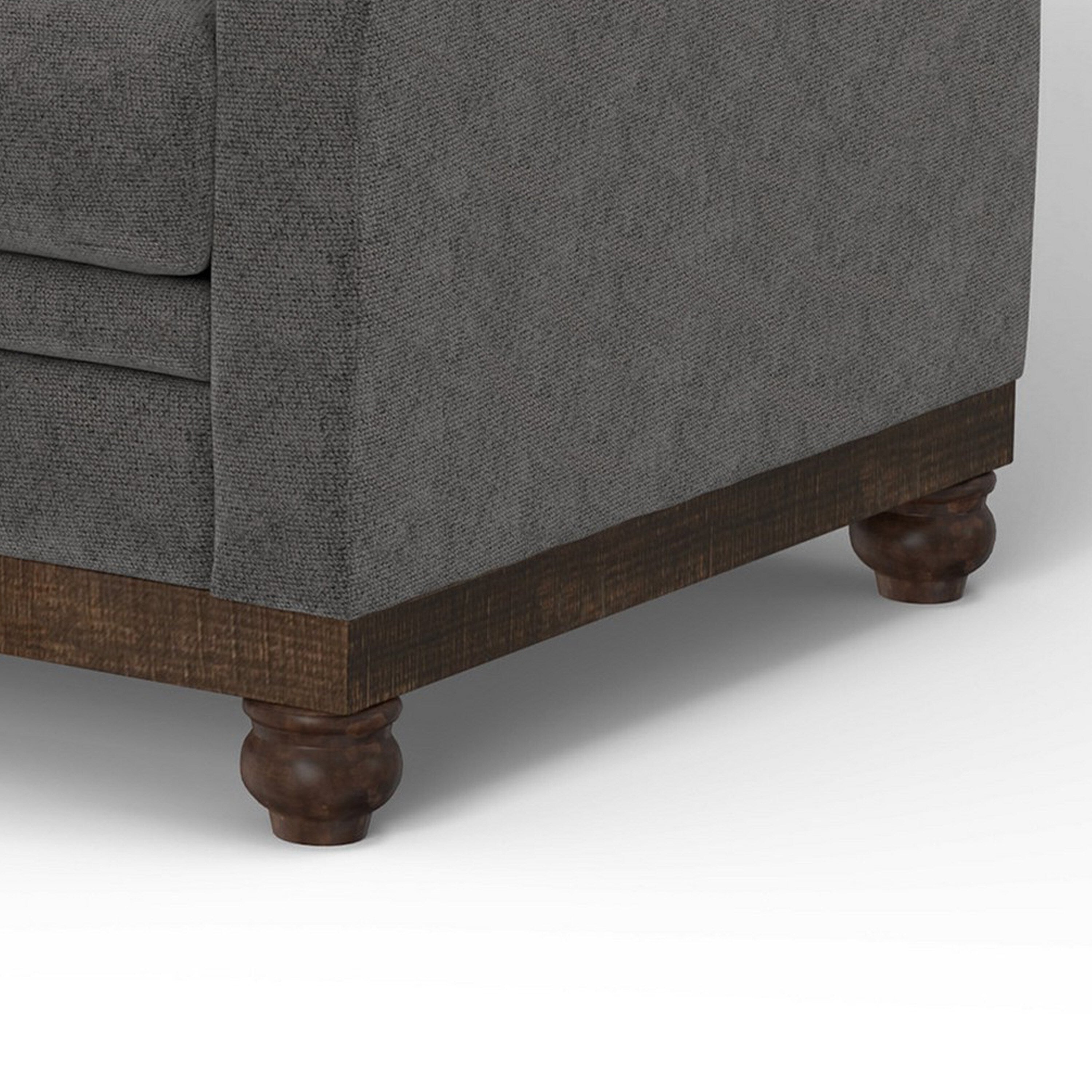 Canapé Ata, polyester gris fer, 2 coussins décoratifs, bois massif marron, 218 cm