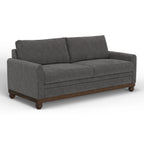 Canapé Ata, polyester gris fer, 2 coussins décoratifs, bois massif marron, 218 cm