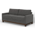Canapé Ata, polyester gris fer, 2 coussins décoratifs, bois massif marron, 218 cm